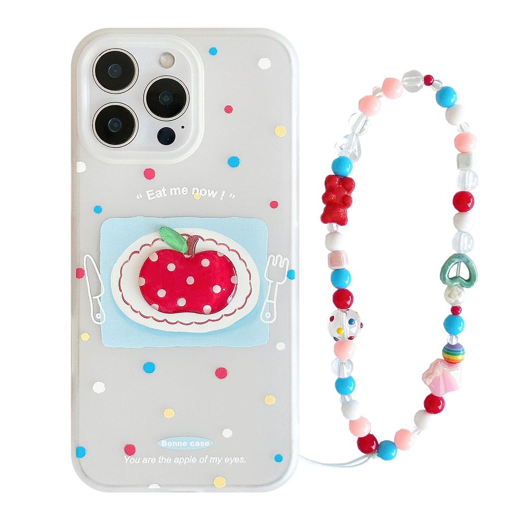 Colorful Polka Dots 17promax Three-dimensional Red Apple 16 Mobile Phone Case Iphone14 Suitable for 13 Lanyard 11 Silicone