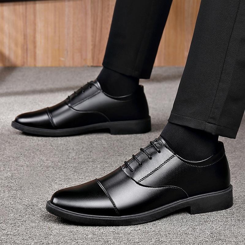 TEMU South East Asia Business Casual Leather Shoes Versatile Fashion Dress Lace-up Men's Leather Shoes Men's Shoes Soft Leather Square Heels