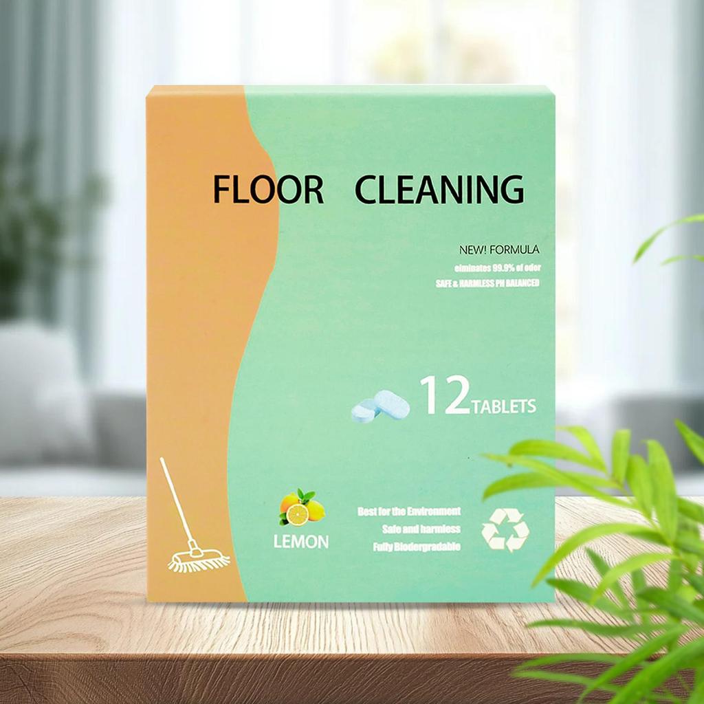 Fliesenbodenreiniger 12 Stück Boden Zitronenduft Wischtabletten Badezimmer Wischreiniger für Hartholz Laminat Fliesen Badezimmer