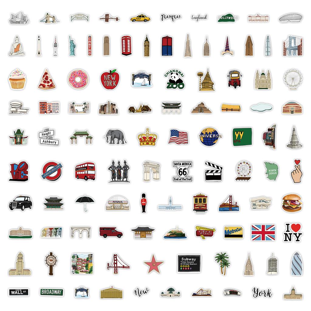 100 Architectural Graffiti Stickers Guitar Mobile Phone Car Decoration Stickers Waterproof Creative Cartoon Stickers