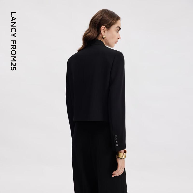 LANCY Women's Black Triacetate Notch Lapel Short Suit Jacket