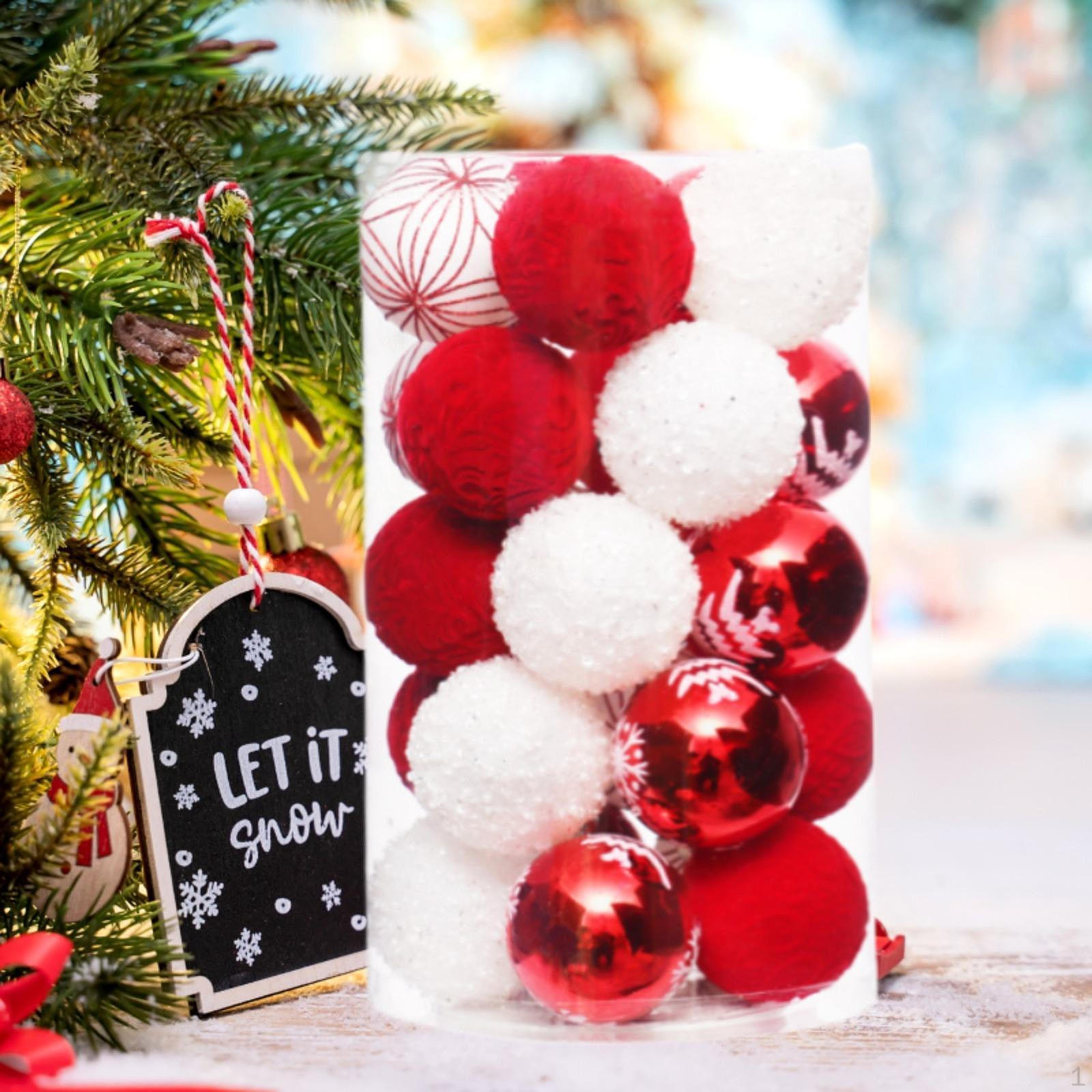 

25 шт. Рождественские шары, декоративные безделушки, легкие рождественские подвесные украшения для кафе и дома Red White