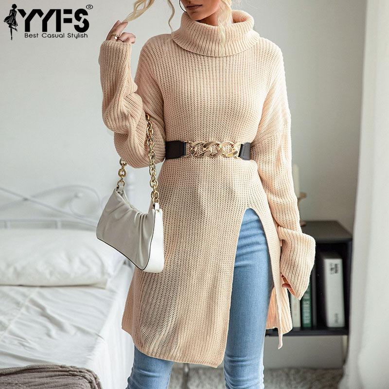 YYFS Women's Fashion Casual Fall Winter Solid Color Print Long Sleeve High Neck Tops Women's Clothing Woolen Knitwear Sweaters