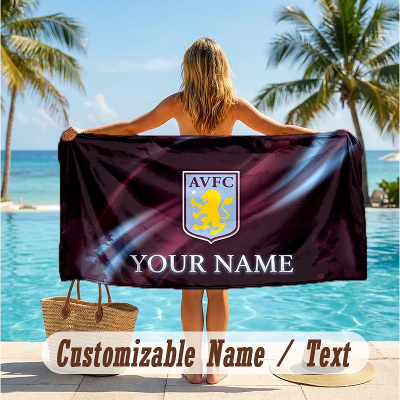 Custom Text Beach Towel, Soft Absorbent Swimming Multi-use TowelAston Villa