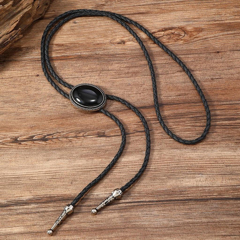Western Cowboy Bolo Tie Gemstones Necktie Necklace Costume for Sweater American Bolo Tie Western Jewelry