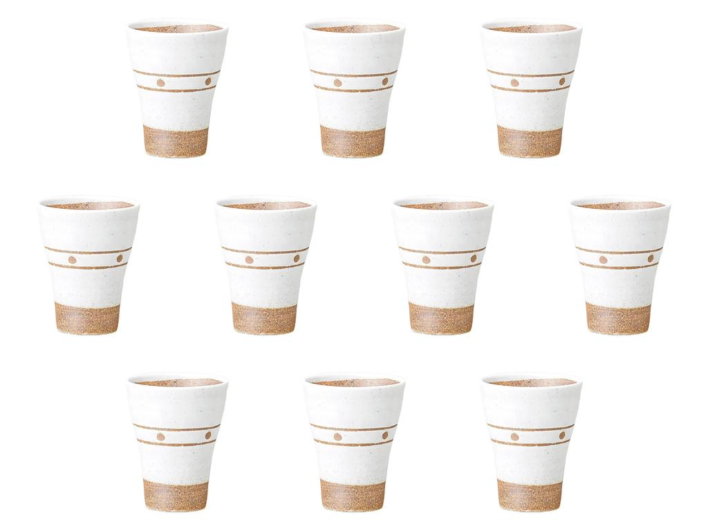 Set of 10 White Glazed Polka Dot Cups with Measuring Lines x 12cm Shochu Cups by Setomonohonpo [9.7 (400cc)]