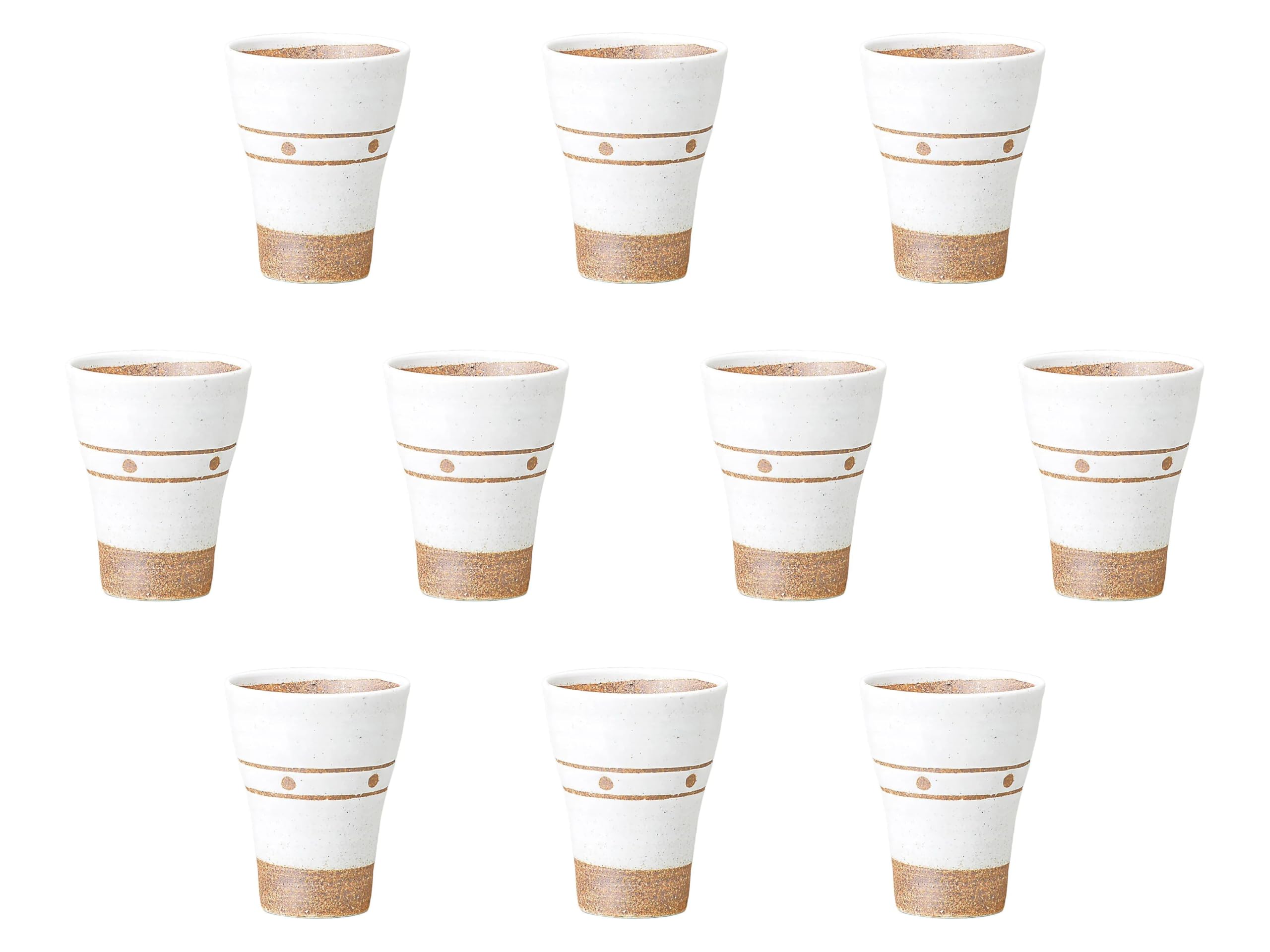 

Set of 10 White Glazed Polka Dot Cups with Measuring Lines x 12cm Shochu Cups by Setomonohonpo [9.7 (400cc)]