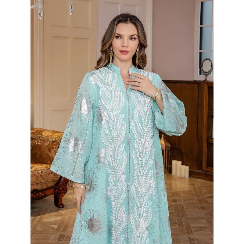

Cross-Border New Middle East Women clothes Embroidered Applique Robe Dubai Dress Arabic Plus size Formal Dress Dress Green 2XL