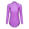 Damen-Body mit Stehkragen und langen Ärmeln, einfarbig, mit Reißverschluss hinten, dehnbarer Trikot-Gymnastik-Tanz-Overall