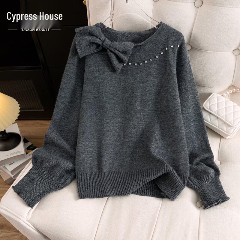 Women s Fashion Round Neck Knit Top with Bow Detail S