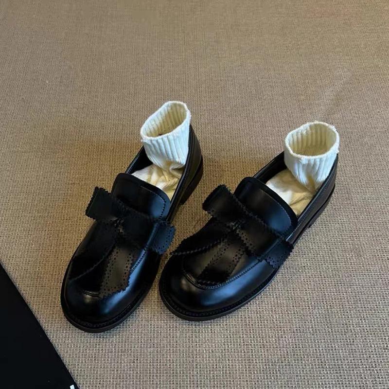 2025 spring and autumn new British style round head thick bow loafers casual fashion comfortable slip-on shoes