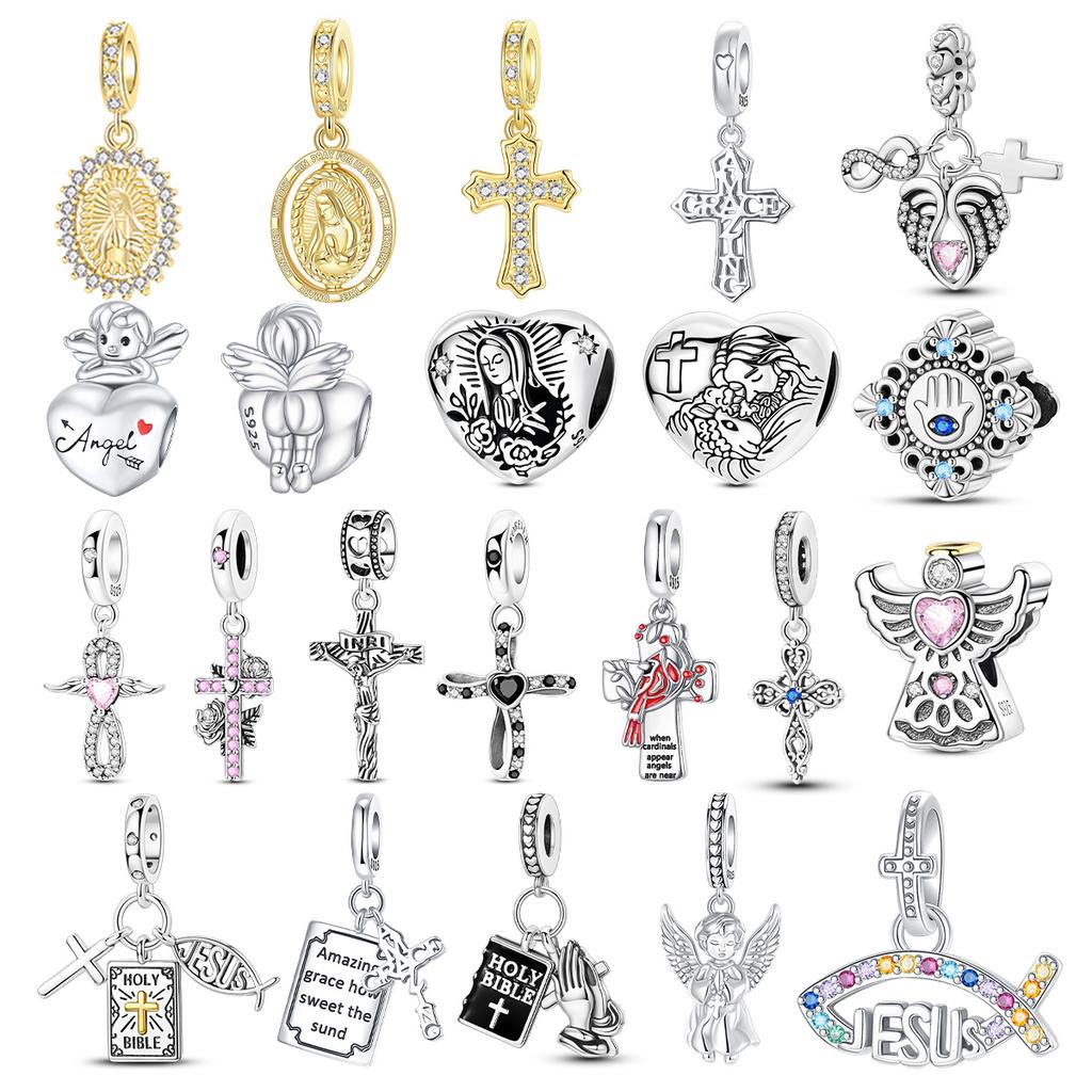 Charms Copper Original Cross Angel Virgin Mary Bible Charm Beads Pendant Fit Bracelet Diy Woman Jewelry Making