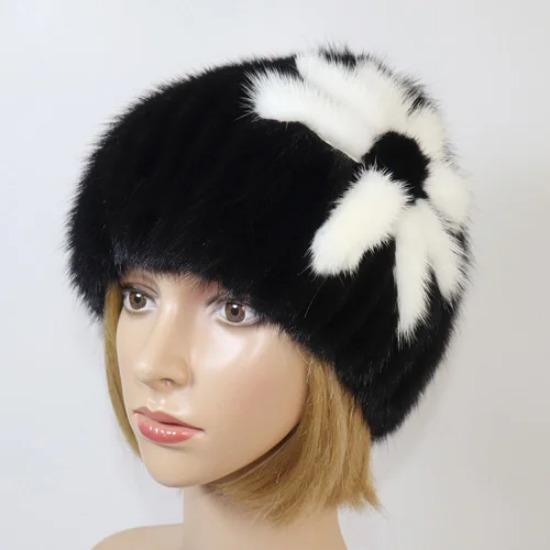 

Новый стиль Женская зимняя шапка из натурального меха норки Леди Теплая шапка из натурального меха Хорошая эластичная вязаная шапка из натурального меха норки Good elastic