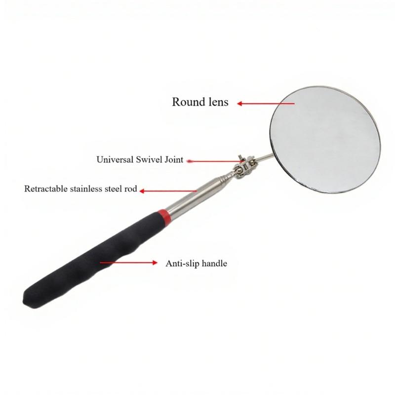 Foldable Telescopic Round Mirror Auto Repair Tool with Long Handle 32mm/82mm Inspection Mirror for Technicians Mechanics