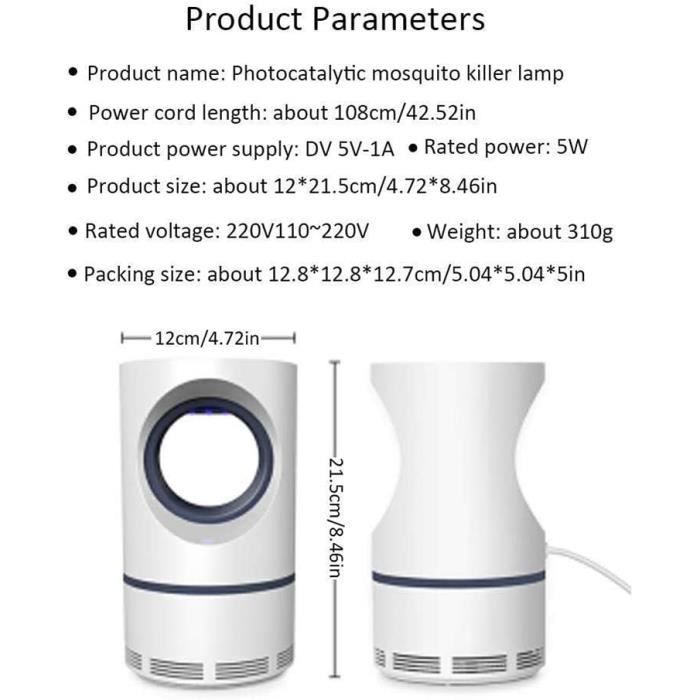 Lampe Anti Moustique Fly Killer Bug Zapper Lampe Anti-Moustique Photocatalytique Électrique Alimentée par USB[A1230]