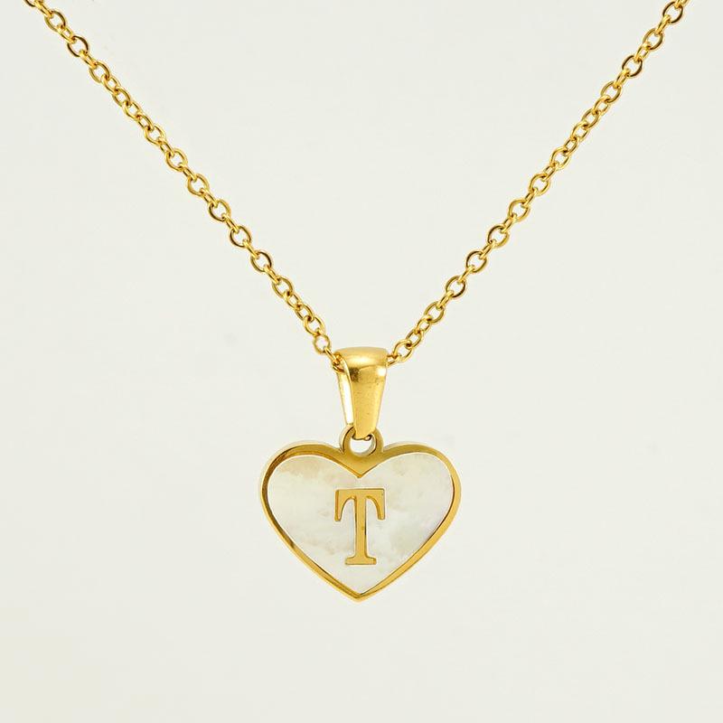 Personalized Heart Letter Necklace: Stainless Steel & Natural Shell Clavicle Chain