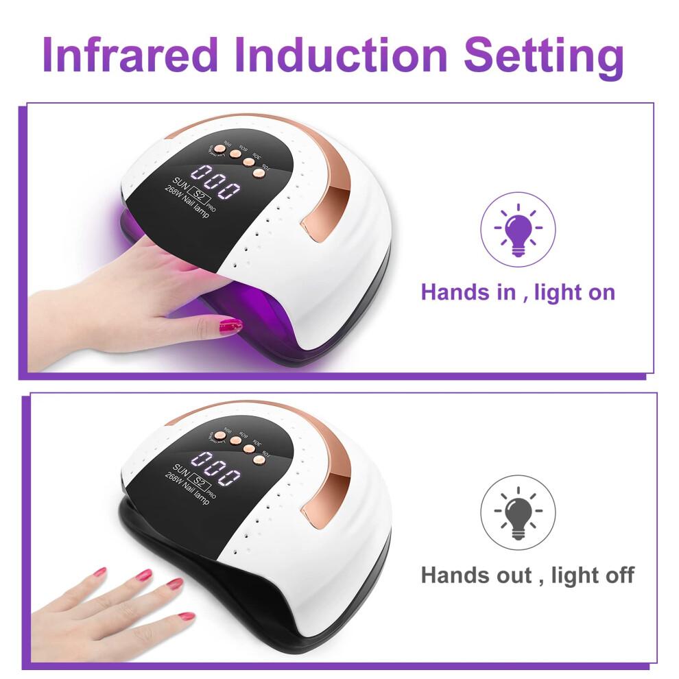 LKE UV Nail Lamp 268W Gel Nail Lamp Nail Dryer UV Lamps for Gel Nails, Professional LED Nail Lamp with Automatic Sensor / 4 Timer Setting