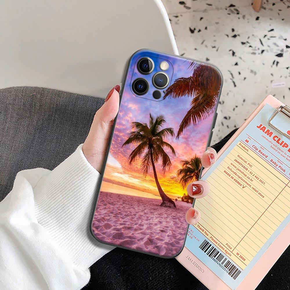 Phone Case for iPhone 11 12 13 Pro 2022 7 8 SE XR XS Max 5 5s 6 6s Plus Case Soft Silicone Cover Summer Talls Sea Palm Trees