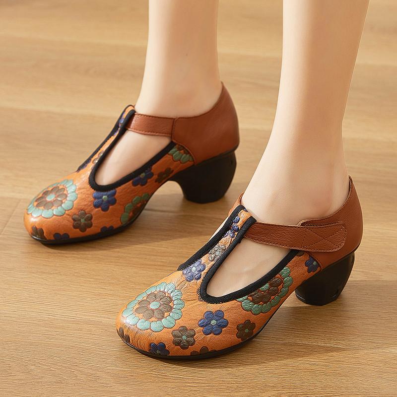 Fashion GKTINOO Retro Pumps Women Shoes Genuine Leather 2025 New Autumn High Heels Hook & Loop Round Toe Sewing Handmade Ladies Shoes