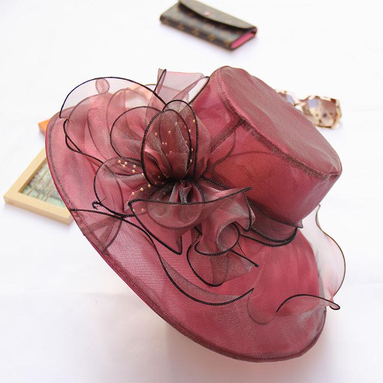 Women's Summer Foldable Sun Hat: European & American Style Fedora with Flower Organza Design