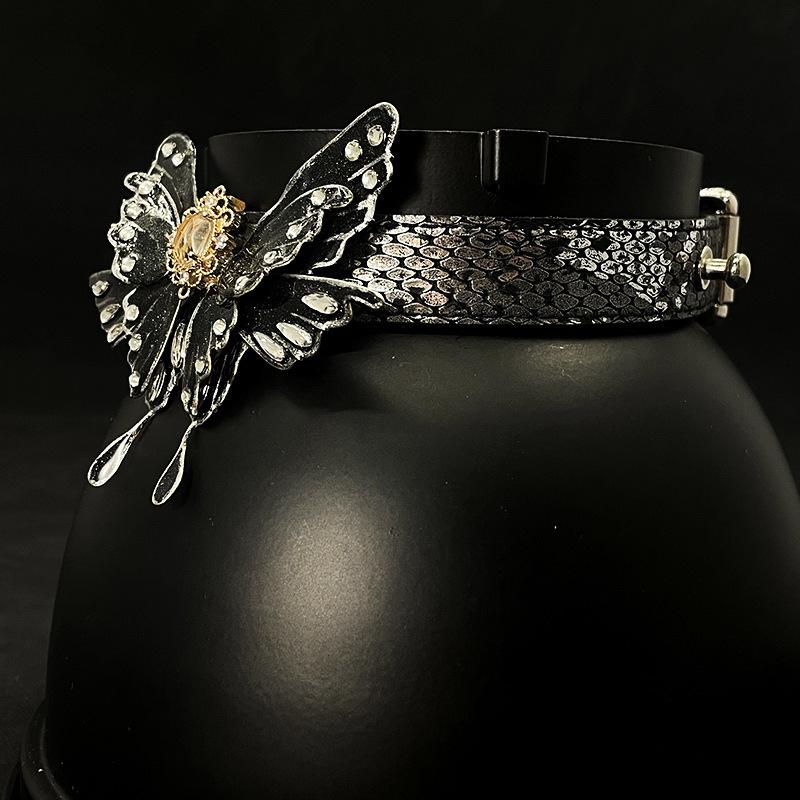 PU leather necklace choker choker soap butterfly handmade accessory collar choker bell chain halterneck