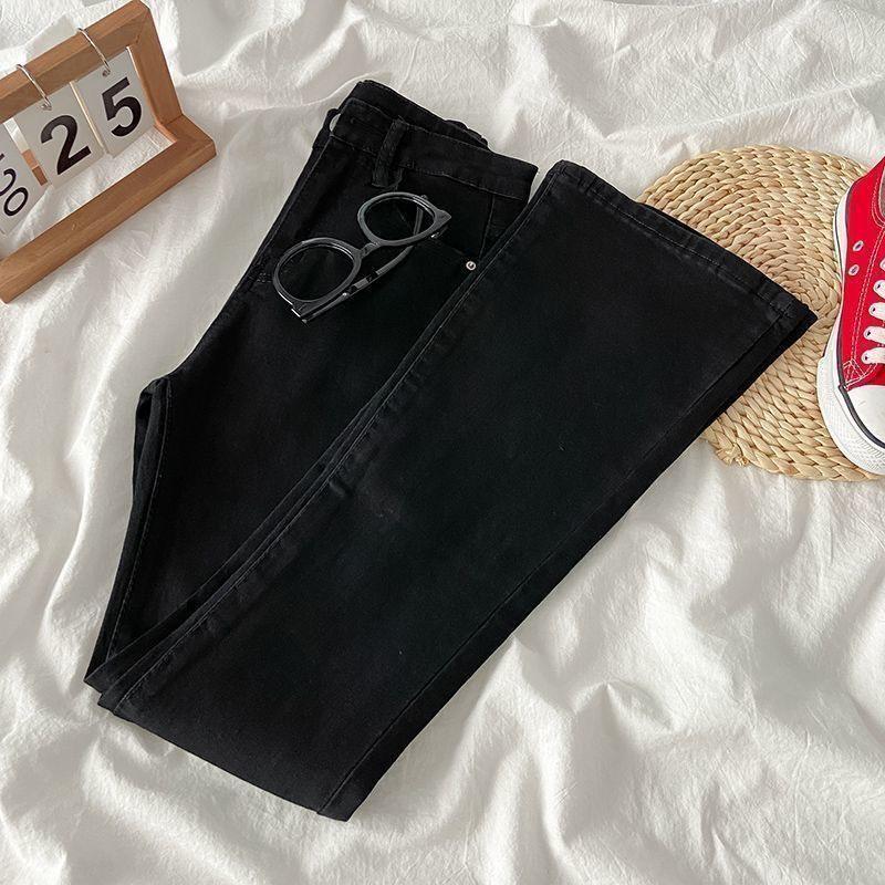 Schwarze High-Waist Stretch Micro-Flare Jeans für Damen - Schlankmachender Frühjahrs-/Herbststil