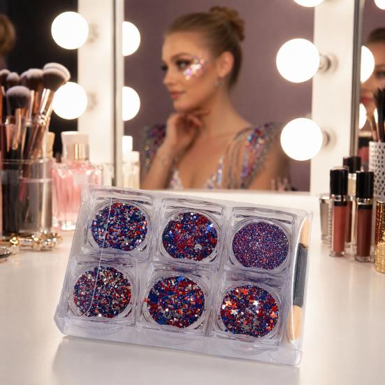 1/6Pcs Independence Day Body Glitter Gel, Patriotic Red White Blue Face Hair Glitter, Waterproof Sparkling Makeup Sequins, 4th of July Accessories