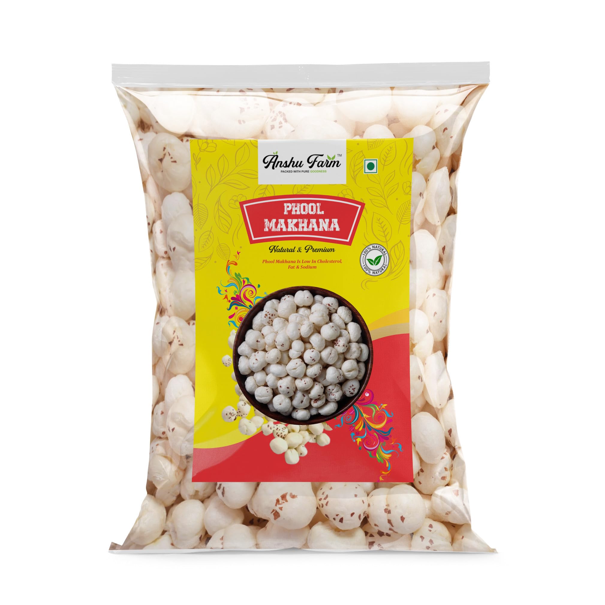 

Anshu Farm 4+ Sutta Phool Makhana 1 kg | Handpicked 4+ Sutta Size High Protein Fox Nuts/Lotus Seeds | No added Preservatives & No artificia