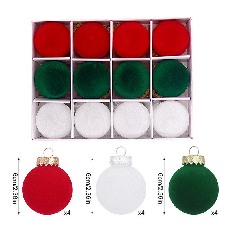 Velvet Christmas Ornaments 12X Round Christmas Decoration Ball Flocking 2.36in Decorative Ball Set for Christmas Tree Birthday