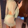 4PCS Halter With Sarong Long Sleeve Bikini Female Swimsuit Women Swimwear Four-pieces Bikini Set Bather Bathing Suit Swim V6338B