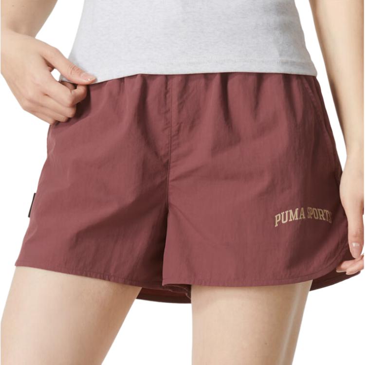 Puma Solid Color Comfortable Loose Breathable Mid Waist Casual Shorts Women Shorts Plum 630357-96