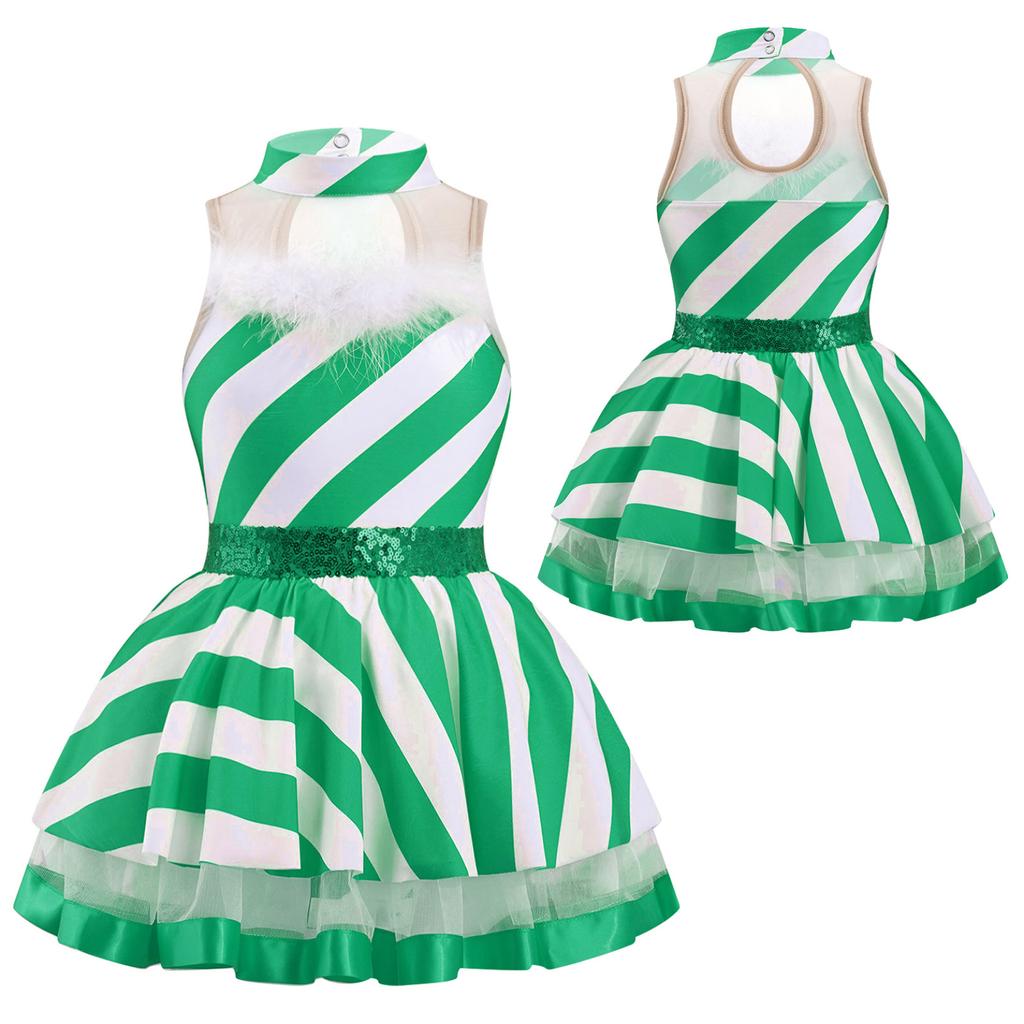Dívčí kostým princezna Tutu trikotové šaty z cukrové třtiny Pruhovaný kostým na vánoční večírek Krasobruslařské oblečení