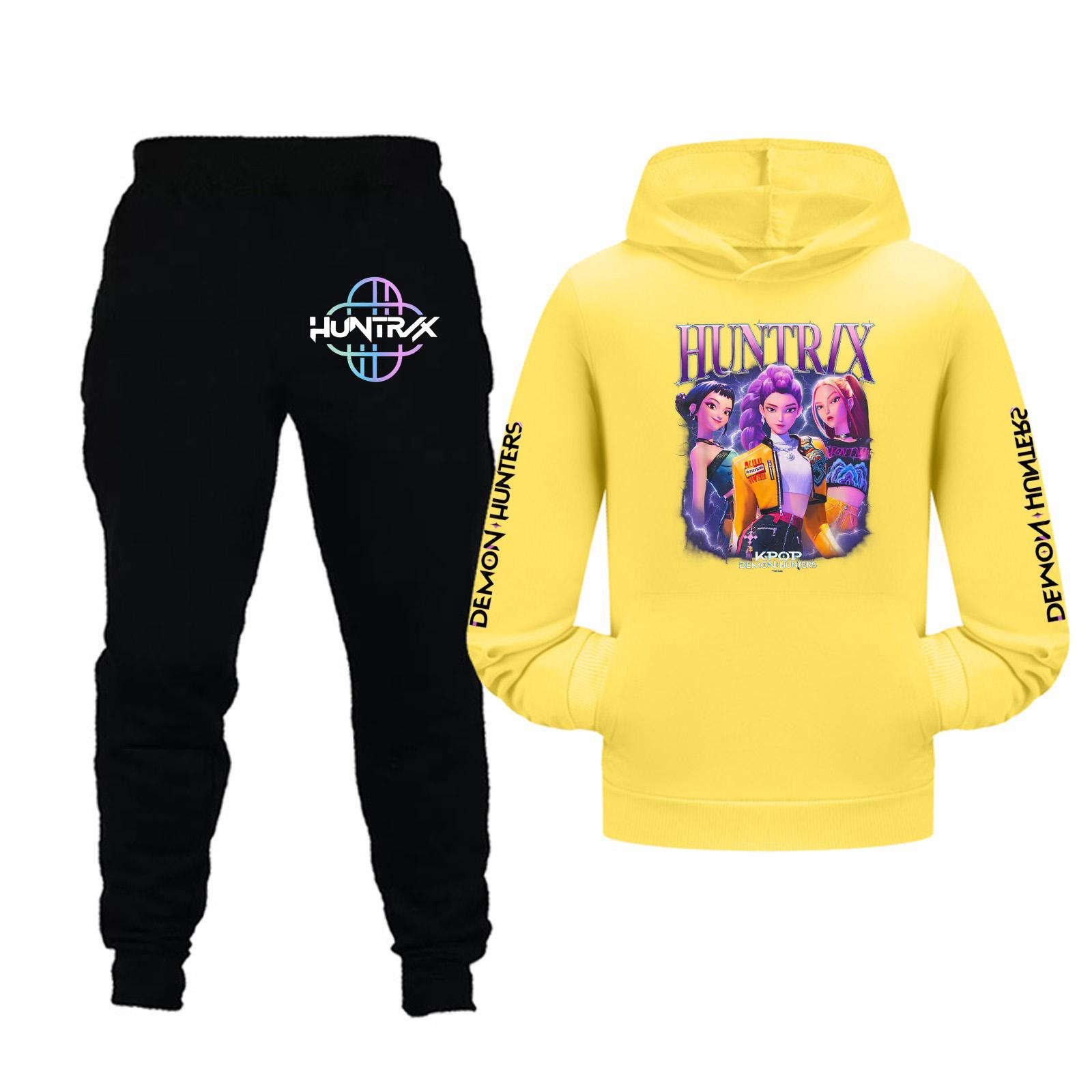 

Kids Girls Long Sleeve Hooded Sweatshirt And Pants Set For Toddler And Big Kids 2Pcs Outfits 170 жовтий