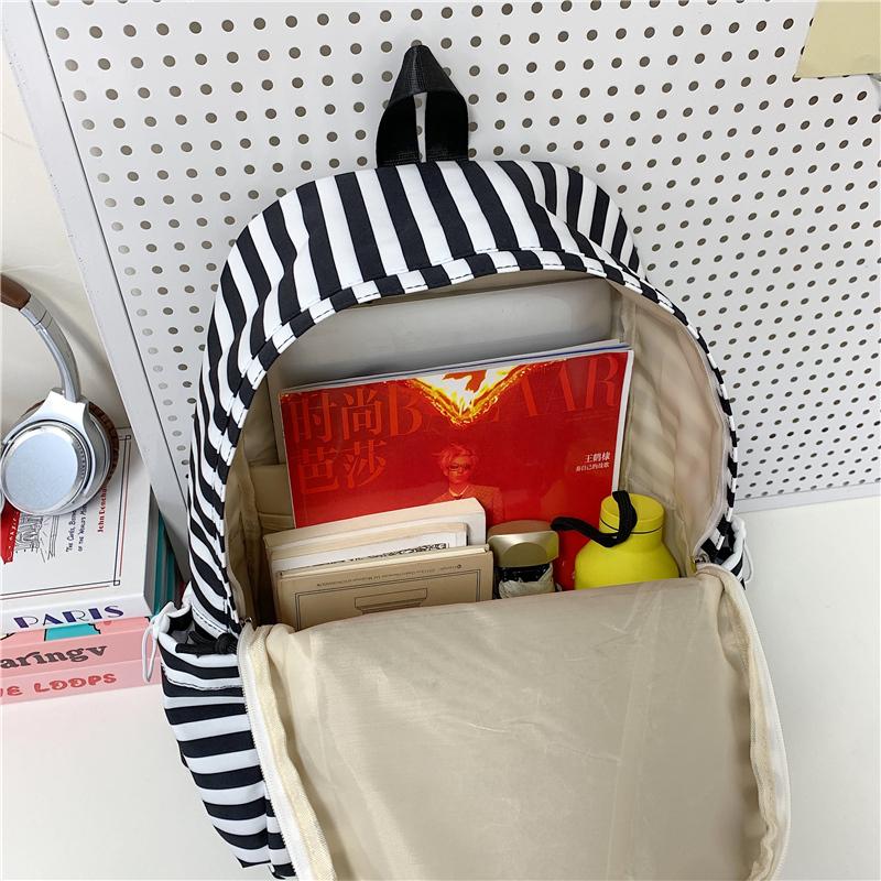 Striped Print Student Schoolbag Women's Large Capacity Commuter Backpack