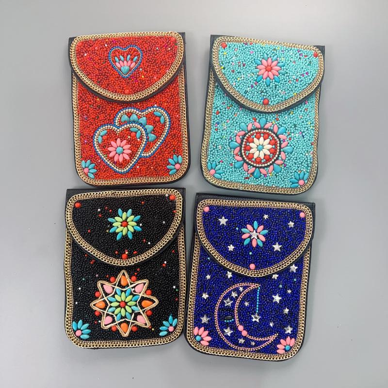 Women's Small Crossbody Cell Phone Bag Boho-Style Colorful Beaded Purse Wallet with Handmade Patterns Lightweight Cell Phone Shoulder Bag for Women