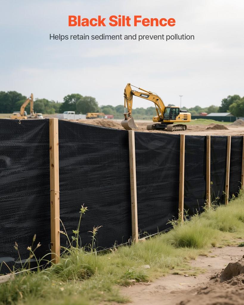 Silt Fence Fabric Roll, 0.91 x 152.4 m Erosion Control Fencing, Industrial Grade Tough Polypropylene Fabrics for Sediment Retention, Temporary Fabric