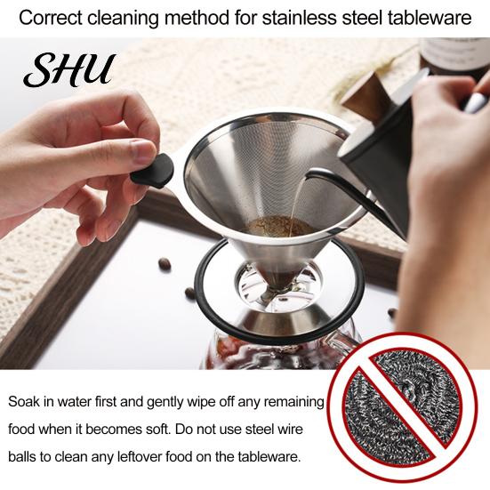 Reusable Coffee Filter 304 Stainless Steel Double Layer Fine Mesh Paperless Strainer Pour Over Dripper Cone Funnel Maker Accessories