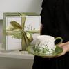 Original Hand Painted Lily of The Valley Flower Ceramic Coffee Cup Saucer Set Niche Latte Cup Afternoon Tea Exquisite Souvenir Gift