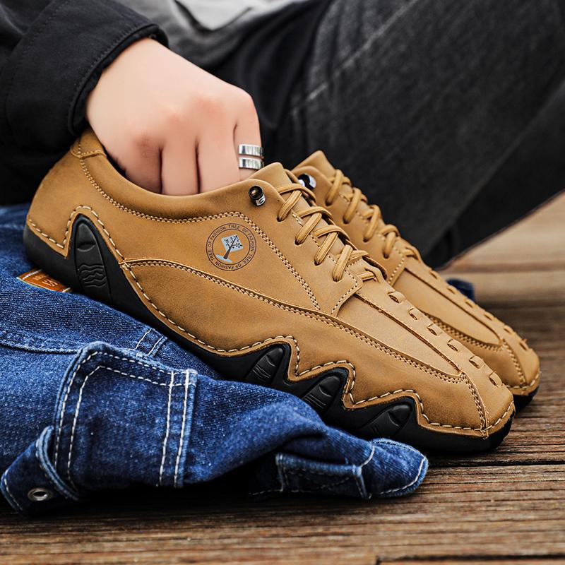Fashion Casual Walking Shoes Lightweight Vulcanize Shoes Non-Slip Comfortable Breathable for Daily Flats Men's Leather Lace-Up Sneakers