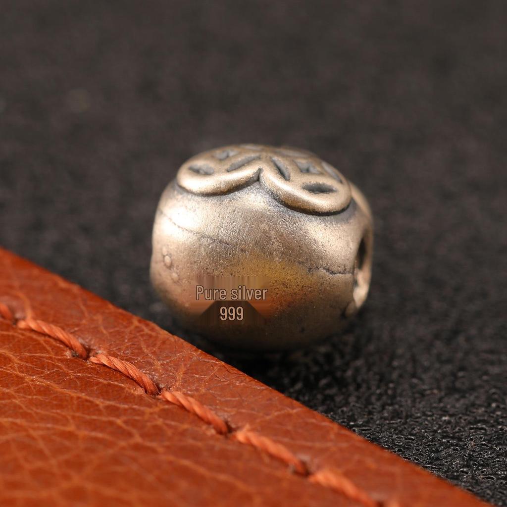 Sterling Silver S999 Wealth Attraction Beads - 3D Money Bag Design for DIY Bracelets