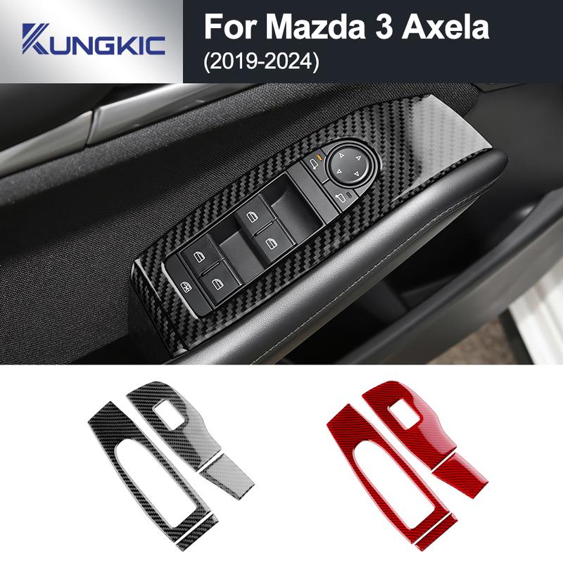 Real Soft Carbon Fiber Sticker LHD RHD For Mazda 3 BP Axela -2025 Car Front Door Window Lift Panel Interior Accessories