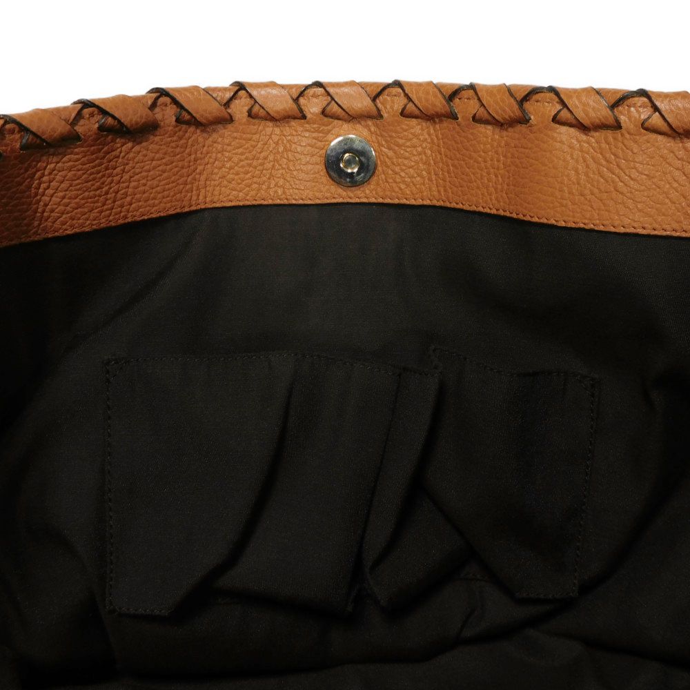 Used 9539 Bamboo Tassel Large Tote 354666 7924 Calfskin Woven Shoulder Bag Charm Brown Unisex from Japan AUTHENTIC