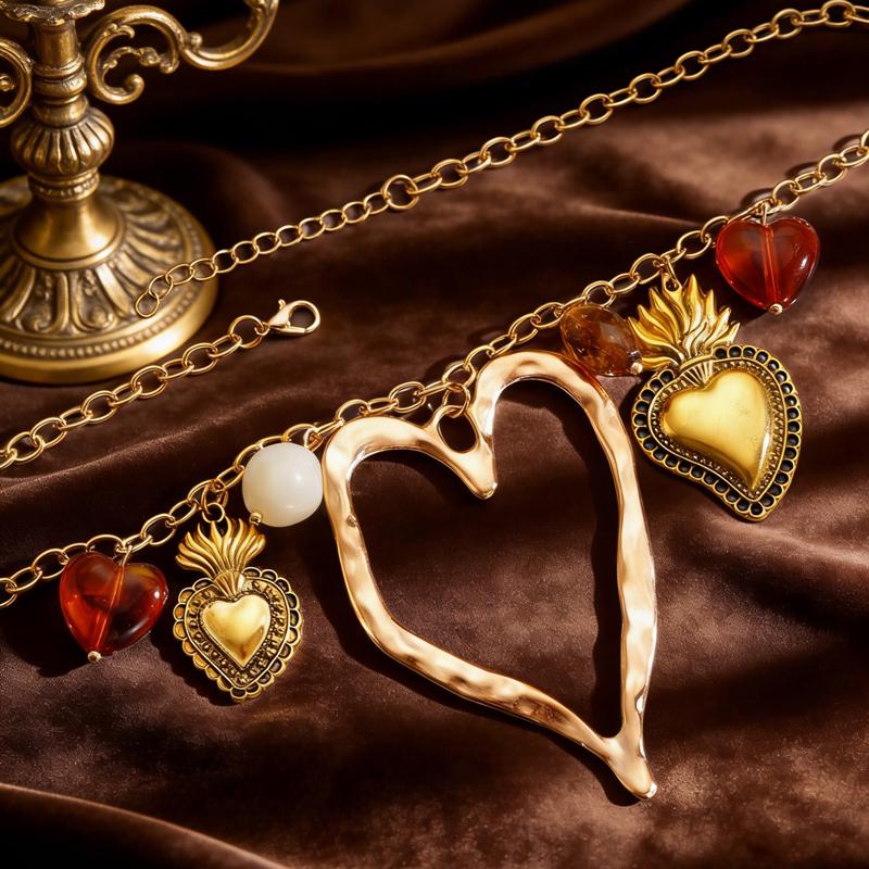 Exaggerated Large Heart-Shaped Irregular Pendant Necklace for Women Punk Red Peach Heart Watch Strap Chain Long Necklace Jewelry