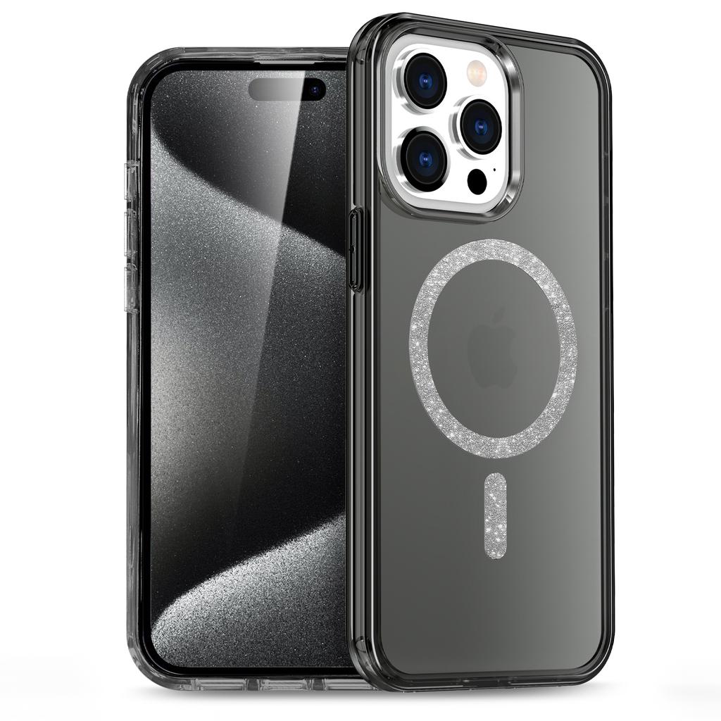 For Apple 16Pro Max Hard Transparent Glitter Magnetic Phone Case Anti-fall for Apple 15 Phone Case