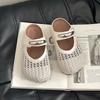 New summer fashion low heel hollow Mary Jane shoes inner height increase flat bottom woven breathable round head casual hole shoes