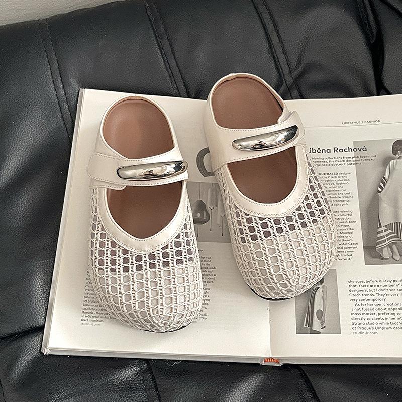 New summer fashion low heel hollow Mary Jane shoes inner height increase flat bottom woven breathable round head casual hole shoes