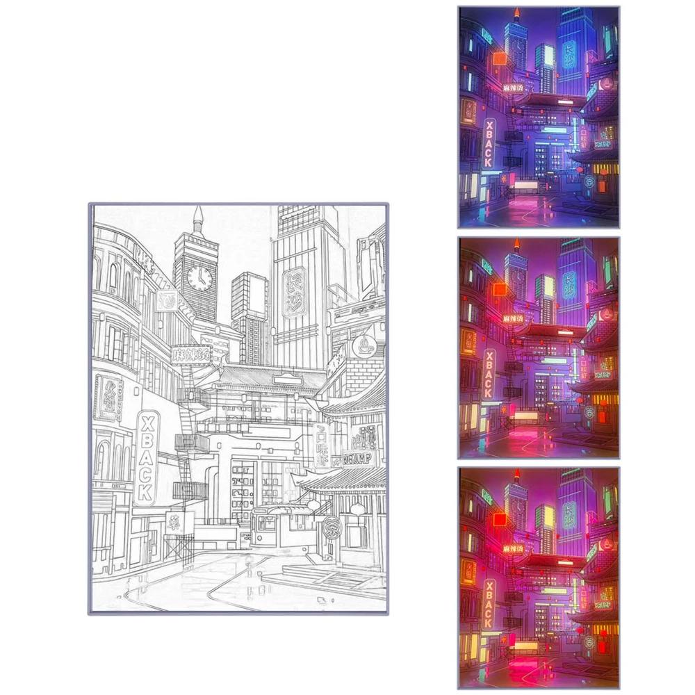 USB Dimming Romantic Home Anime LED Beautiful City Night View Light Painting Lamp HD Picture Narrow Bezel Home Decor Lighting
