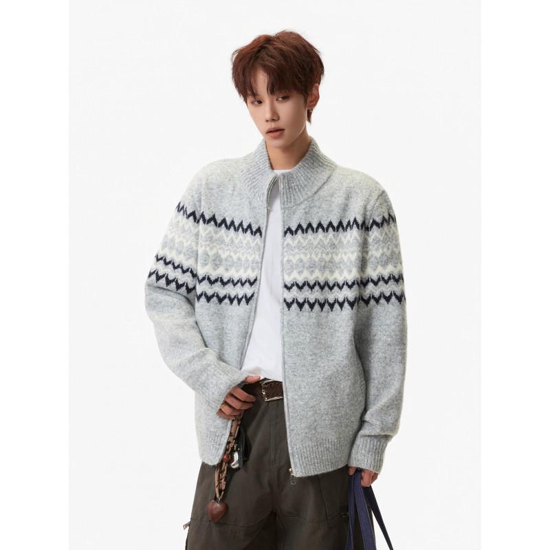 

Fair Isle Men s Thickened Sweater Coat - Autumn/Winter Trendy Loose Casual Zipper Cardigan for Couple Extra Large сірий колір