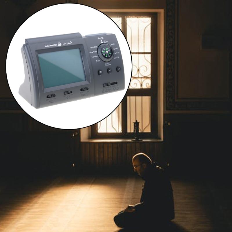 Muslim Table Clock for Prayers Multifunctional Clock with Adhan Alarm blah Direction LED Light Temperature Display