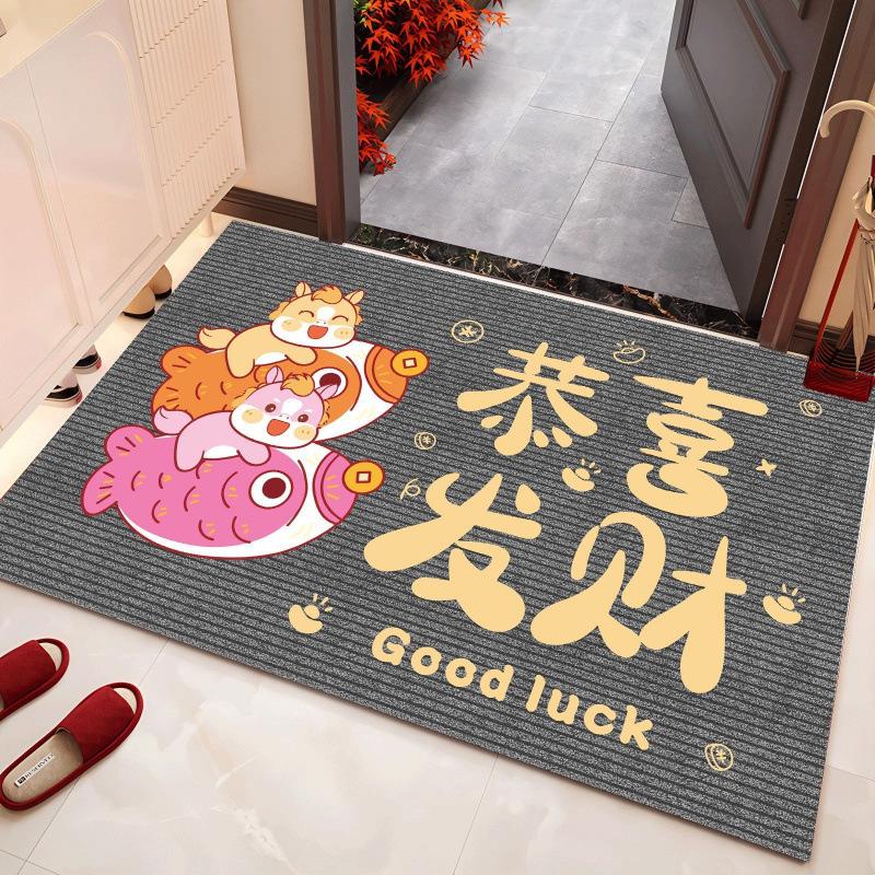 

2026 Year of the Horse Red Cartoon Doormat - Non-slip Crystal Velvet Entrance Pad 40x60cm